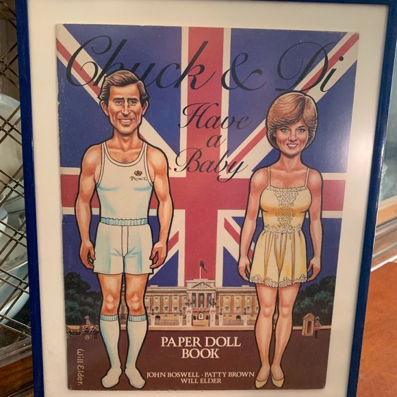Vintage Chuck & Di Have a Baby Paper Doll Book framed Princess Diana 1982 Royals - Picture 1 of 5